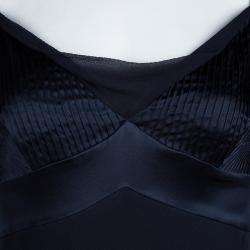 Pre Owned Diane Von Furstenberg Navy Blue Crinkled Silk Chiffon Pintuck Detail Mia Dress M