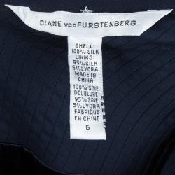 Pre Owned Diane Von Furstenberg Navy Blue Crinkled Silk Chiffon Pintuck Detail Mia Dress M