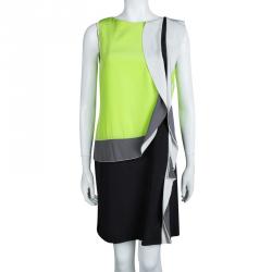 Pre Owned Diane von Furstenberg Colorblock Silk Ruffle Detail Sleeveless Shizuka Dress M