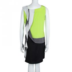 Pre Owned Diane von Furstenberg Colorblock Silk Ruffle Detail Sleeveless Shizuka Dress M