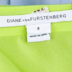 Pre Owned Diane von Furstenberg Colorblock Silk Ruffle Detail Sleeveless Shizuka Dress M