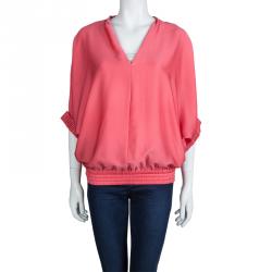 Pre Owned Diane von Furstenberg Pink Silk Batwing Sleeve Meiko Blouse P