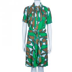 Pre Owned Diane Von Furstenberg Huahine Multicolor Shirt Knot Detail Dress L