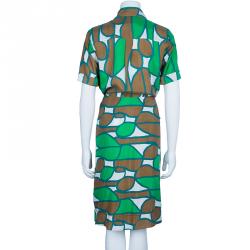 Pre Owned Diane Von Furstenberg Huahine Multicolor Shirt Knot Detail Dress L