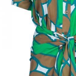 Pre Owned Diane Von Furstenberg Huahine Multicolor Shirt Knot Detail Dress L