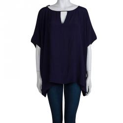 Pre Owned Diane von Furstenberg Navy Blue Oversized Beonica Top S 