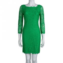 Pre Owned Diane Von Furstenberg Green Zarita Lace Dress S
