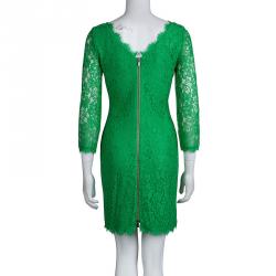 Pre Owned Diane Von Furstenberg Green Zarita Lace Dress S