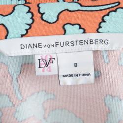 Pre Owned Diane Von Furstenberg Peach Floral Printed Maxi Abigail Wrap Dress M