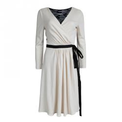 Pre Owned Diane von Furstenberg Monochrome Lace Detail Seduction Wrap Dress L