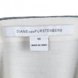 Pre Owned Diane von Furstenberg Monochrome Lace Detail Seduction Wrap Dress L