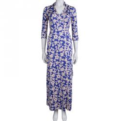 Pre Owned Diane von Furstenberg Blue Printed Silk Jersey Abigail Wrap Dress M