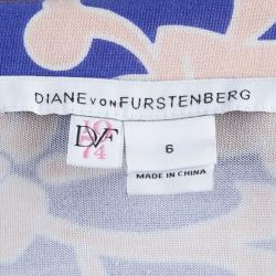 Pre Owned Diane von Furstenberg Blue Printed Silk Jersey Abigail Wrap Dress M