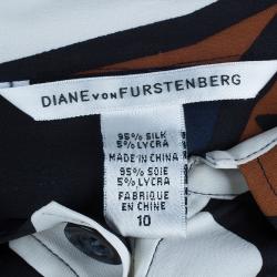 Pre Owned Diane Von Furstenberg Sheena Multicolor Silk Shirt Dress L