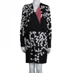 Pre Owned Diane von Furstenberg Monochrome Printed Silk Magnolia Dress L