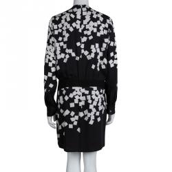Pre Owned Diane von Furstenberg Monochrome Printed Silk Magnolia Dress L