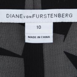 Pre Owned Diane von Furstenberg Monochrome Printed Silk Magnolia Dress L