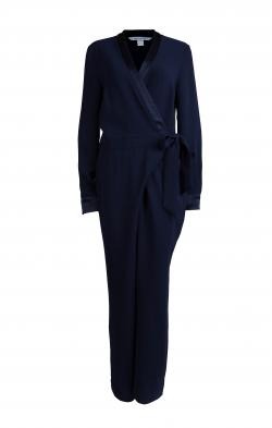 Diane von Furstenberg Navy Blue Margot Wrap Jumpsuit L