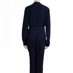 Diane von Furstenberg Navy Blue Margot Wrap Jumpsuit L