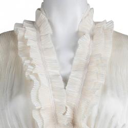 Pre Owned Diane von Furstenberg Cream Ruffle Detail Long Sleeve Matador Blouse M