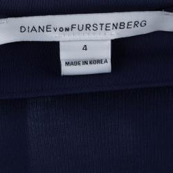 Pre Owned Diane von Furstenberg Navy Blue Knit New Julian Two Wrap Dress S