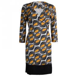 Pre Owned Diane von Furstenberg Abstract Printed Silk Naoki Wrap Dress M