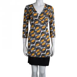 Pre Owned Diane von Furstenberg Abstract Printed Silk Naoki Wrap Dress M