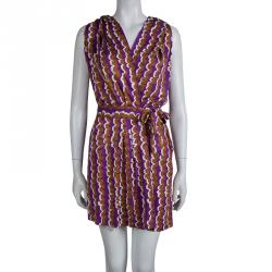 Pre Owned Diane von Furstenberg Multicolor Silk Jersey Mylene Wrap Dress S