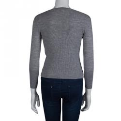 Pre Owned Diane Von Furstenberg Grey Floral Lace Applique Detail Shara Sweater XS