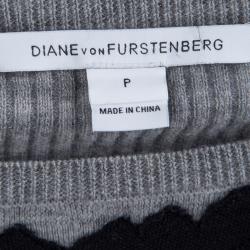 Pre Owned Diane Von Furstenberg Grey Floral Lace Applique Detail Shara Sweater XS