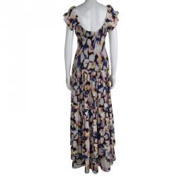 Pre Owned Diane Von Furstenberg  Abstract Print Smocking Detail Claudie Maxi Dress M