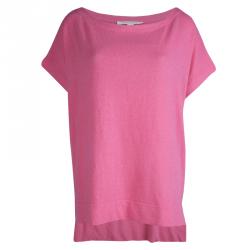 Pre Owned Diane Von Furstenberg Pink Short Sleeve High Low Brianna Sweater XS/S