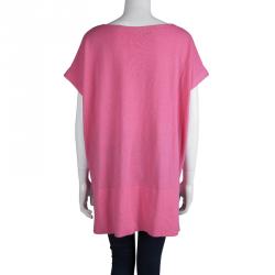Pre Owned Diane Von Furstenberg Pink Short Sleeve High Low Brianna Sweater XS/S
