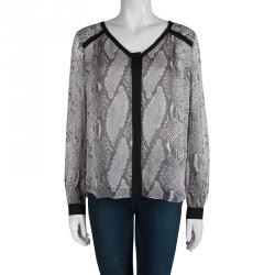 Pre Owned Diane Von Furstenberg Snakeskin Print Lane Chiffon Long Sleeve Blouse L