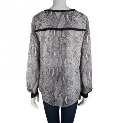 Pre Owned Diane Von Furstenberg Snakeskin Print Lane Chiffon Long Sleeve Blouse L