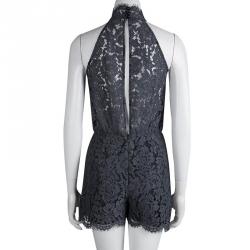 Diane von Furstenberg Grey Lace Sleeveless Jemmie Romper XS