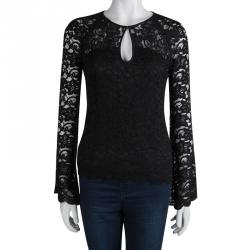 Pre Owned Diane von Furstenberg Black Lace Long Sleeve Gadie Top XS