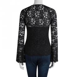 Pre Owned Diane von Furstenberg Black Lace Long Sleeve Gadie Top XS