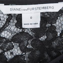 Pre Owned Diane von Furstenberg Black Lace Long Sleeve Gadie Top XS