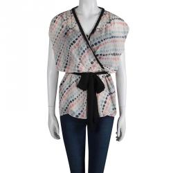 Pre Owned Diane Von Furstenberg Multicolor Polka Dot Printed Silk Mateo Top M