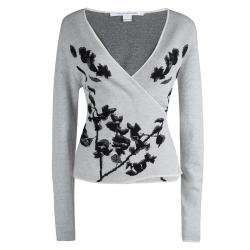 Pre Owned Diane Von Furstenberg Light Grey Tie Detail Kyla Wrap Cardigan L