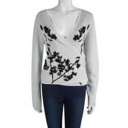 Pre Owned Diane Von Furstenberg Light Grey Tie Detail Kyla Wrap Cardigan L