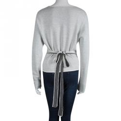 Pre Owned Diane Von Furstenberg Light Grey Tie Detail Kyla Wrap Cardigan L