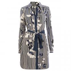 مملوكة مسبقًا Diane Von Furstenberg Navy Blue Striped Floral Print Shirt Dress S