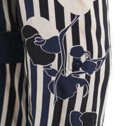 مملوكة مسبقًا Diane Von Furstenberg Navy Blue Striped Floral Print Shirt Dress S