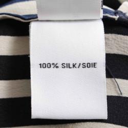 مملوكة مسبقًا Diane Von Furstenberg Navy Blue Striped Floral Print Shirt Dress S