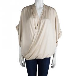 Pre Owned Diane Von Furstenberg Beige Silk Clean Keiko Draped Top L