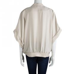Pre Owned Diane Von Furstenberg Beige Silk Clean Keiko Draped Top L