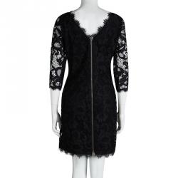 Pre Owned Diane Von Furstenberg Black Lace Zarita Scoop Dress L
