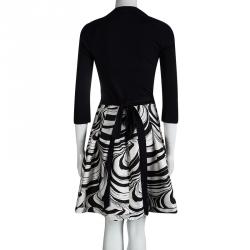 Pre Owned Diane Von Furstenberg Black Marble Wave Jewel Wrap Dress S